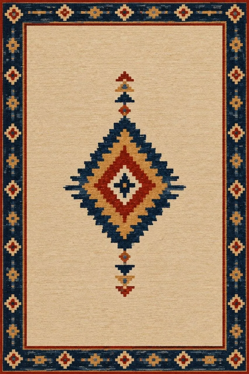 IKAT signature kilim with the central diamond motif